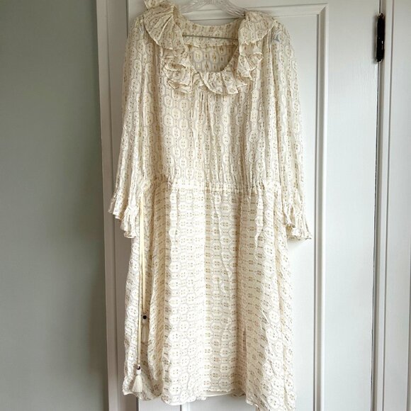 TORY BURCH Jasmine Metallic Ruffle Dress SIZE 8 IVORY - Picture 1 of 14